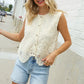 Charming Nude Cotton Button Down Scallop Hem Lace Vest Top - DAVERRI FASHIONS