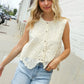 Charming Nude Cotton Button Down Scallop Hem Lace Vest Top - DAVERRI FASHIONS