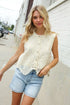 Charming Nude Cotton Button Down Scallop Hem Lace Vest Top - DAVERRI FASHIONS