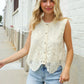 Charming Nude Cotton Button Down Scallop Hem Lace Vest Top - DAVERRI FASHIONS