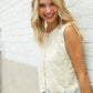 Charming Nude Cotton Button Down Scallop Hem Lace Vest Top - DAVERRI FASHIONS