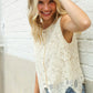 Charming Nude Cotton Button Down Scallop Hem Lace Vest Top - DAVERRI FASHIONS