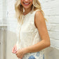 Charming Nude Cotton Button Down Scallop Hem Lace Vest Top - DAVERRI FASHIONS