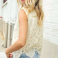 Charming Nude Cotton Button Down Scallop Hem Lace Vest Top - DAVERRI FASHIONS