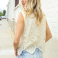 Charming Nude Cotton Button Down Scallop Hem Lace Vest Top - DAVERRI FASHIONS