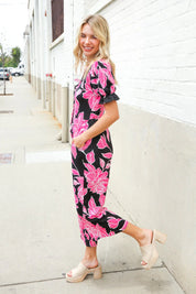 Spring Vibes Black Floral Print Ruffle Sleeve Wide Leg Jumpsuit | 07-01-25 Summer Sale Daverri Fashions