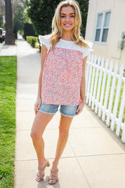 Coral & White Cotton Floral Embroidered Yoke Top | 07-01-25 Summer Sale Daverri Fashions