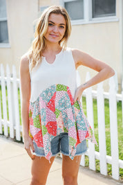 Feeling Femme Beige Patchwork Notched Neck Shark bite Top | 07-01-25 Summer Sale Daverri Fashions