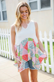 Feeling Femme Beige Patchwork Notched Neck Shark bite Top | 07-01-25 Summer Sale Daverri Fashions