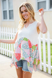 Feeling Femme Beige Patchwork Notched Neck Shark bite Top | 07-01-25 Summer Sale Daverri Fashions