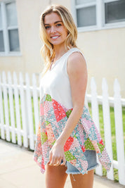 Feeling Femme Beige Patchwork Notched Neck Shark bite Top | 07-01-25 Summer Sale Daverri Fashions