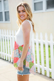 Feeling Femme Beige Patchwork Notched Neck Shark bite Top | 07-01-25 Summer Sale Daverri Fashions