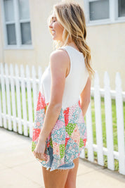 Feeling Femme Beige Patchwork Notched Neck Shark bite Top | 07-01-25 Summer Sale Daverri Fashions