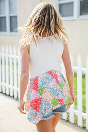 Feeling Femme Beige Patchwork Notched Neck Shark bite Top | 07-01-25 Summer Sale Daverri Fashions