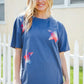 Patriotic Denim Blue French Terry Plaid Star Patch Top - DAVERRI FASHIONS