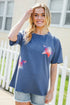 Patriotic Denim Blue French Terry Plaid Star Patch Top - DAVERRI FASHIONS