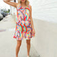 Find Love Multicolor Neck Ribbon Tie Bow Flare Hem Romper - DAVERRI FASHIONS