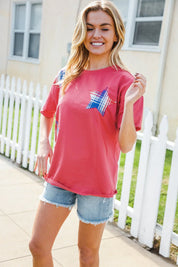 Patriotic Red Fench Terry Plaid Star Patch Top | 2024 Blow-Out Sale Daverri Fashions