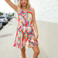 Find Love Multicolor Neck Ribbon Tie Bow Flare Hem Romper - DAVERRI FASHIONS