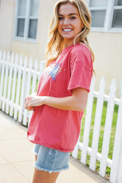 Patriotic Red Fench Terry Plaid Star Patch Top | 2024 Blow-Out Sale Daverri Fashions