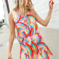 Find Love Multicolor Neck Ribbon Tie Bow Flare Hem Romper - DAVERRI FASHIONS