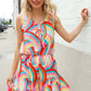 Find Love Multicolor Neck Ribbon Tie Bow Flare Hem Romper - DAVERRI FASHIONS