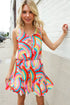 Find Love Multicolor Neck Ribbon Tie Bow Flare Hem Romper - DAVERRI FASHIONS