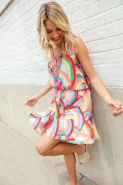 Find Love Multicolor Neck Ribbon Tie Bow Flare Hem Romper | 07-01-25 Summer Sale Daverri Fashions