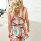 Find Love Multicolor Neck Ribbon Tie Bow Flare Hem Romper - DAVERRI FASHIONS