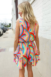 Find Love Multicolor Neck Ribbon Tie Bow Flare Hem Romper | 07-01-25 Summer Sale Daverri Fashions