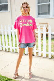 Hello Sunshine Pink/Yellow Embroidered French Terry Pullover | Daverri Fashions