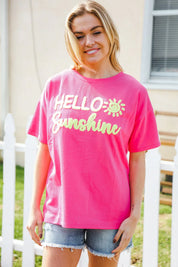 Hello Sunshine Pink/Yellow Embroidered French Terry Pullover | Daverri Fashions