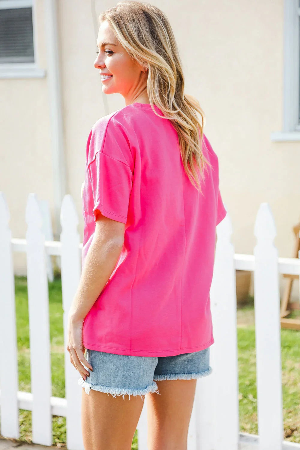 Hello Sunshine Pink/Yellow Embroidered French Terry Pullover | Daverri Fashions