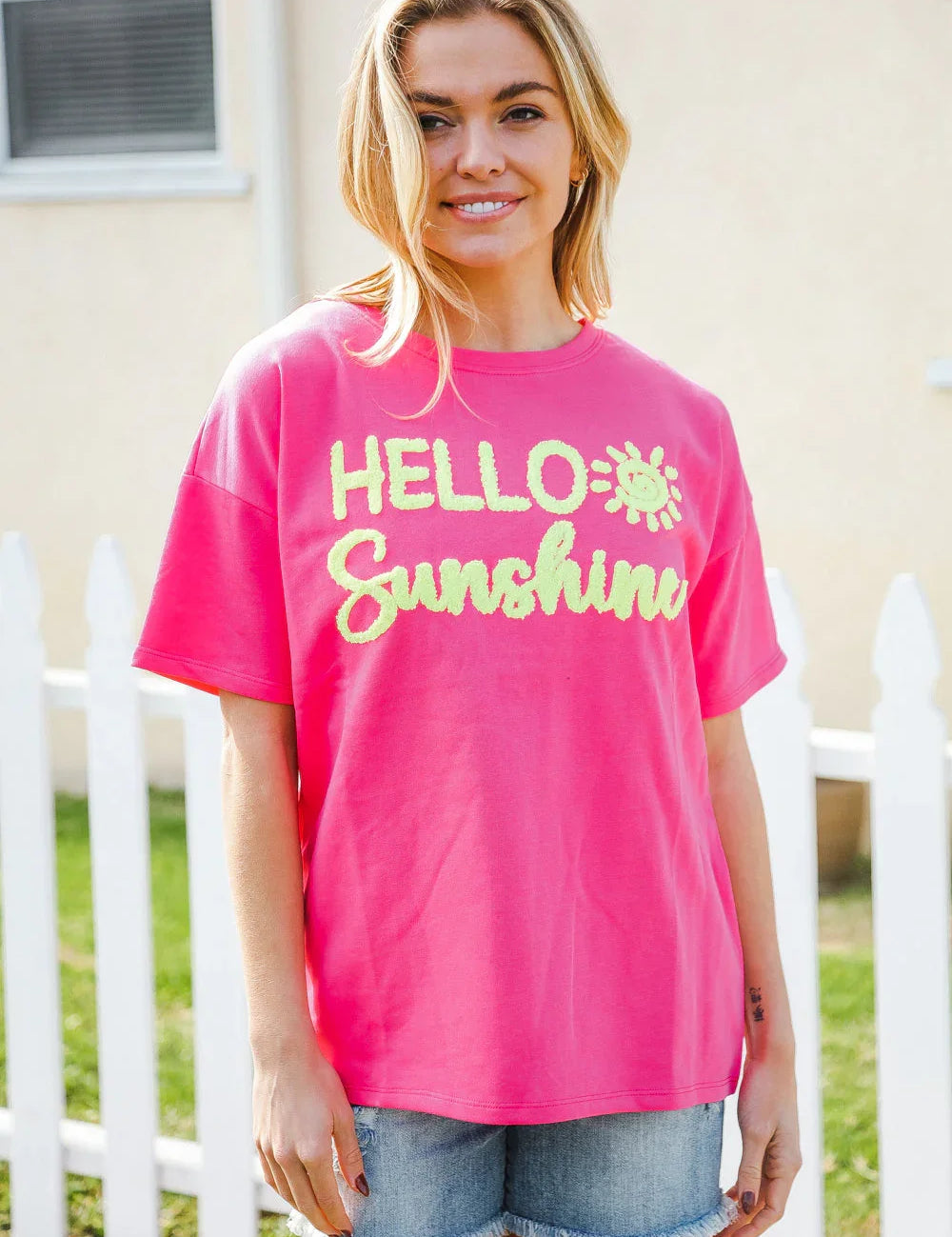 Yellow Embroidered French Terry Pullover | Daverri Fashions