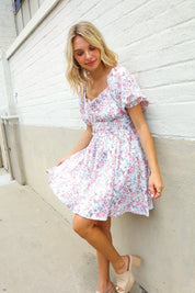 Lock Eyes Cream Floral Print Sweetheart Neck Fit & Flare Dress | Daverri Fashions
