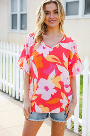 Tropical Vibes Peach Floral Dolman Ruffle Frill Sleeve Blouse | 2024 Summer Blow Out Sale Daverri Fashions