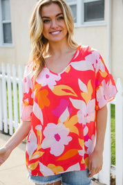Tropical Vibes Peach Floral Dolman Ruffle Frill Sleeve Blouse | 2024 Summer Blow Out Sale Daverri Fashions