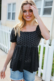 Spring Vibes Midnight Eyelet Puff Sleeve Babydoll Top | Daverri Fashions