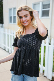 Spring Vibes Midnight Eyelet Puff Sleeve Babydoll Top | Daverri Fashions