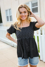 Spring Vibes Midnight Eyelet Puff Sleeve Babydoll Top | Daverri Fashions