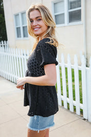 Spring Vibes Midnight Eyelet Puff Sleeve Babydoll Top | Daverri Fashions