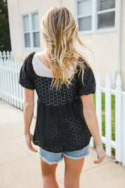 Spring Vibes Midnight Eyelet Puff Sleeve Babydoll Top | Daverri Fashions