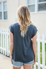 Charming In Charcoal Asymmetrical Shirred Modal Top | 07-01-25 Summer Sale Daverri Fashions