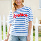 America Proud Blue Striped Embroidered Puff Sleeve Top - DAVERRI FASHIONS