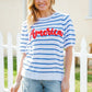 America Proud Blue Striped Embroidered Puff Sleeve Top - DAVERRI FASHIONS