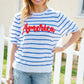 America Proud Blue Striped Embroidered Puff Sleeve Top - DAVERRI FASHIONS