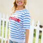 America Proud Blue Striped Embroidered Puff Sleeve Top - DAVERRI FASHIONS