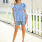 Hello Beautiful Blue Plaid V Neck Ruffle Elastic Babydoll Top - DAVERRI FASHIONS