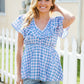 Hello Beautiful Blue Plaid V Neck Ruffle Elastic Babydoll Top - DAVERRI FASHIONS