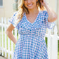Hello Beautiful Blue Plaid V Neck Ruffle Elastic Babydoll Top - DAVERRI FASHIONS